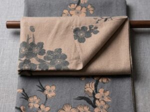 REVERSIBLE WOOL AND VISCOSE STOLE FEATURE A JAPANESE INSPIRED CHERRY BLOSSOM SCARF