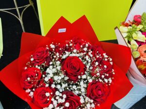 Red Roses with Babies Breath